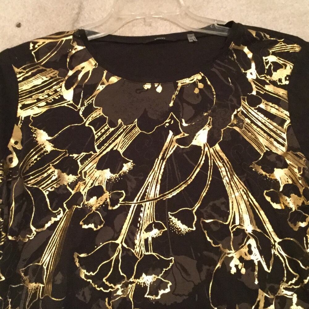 Tahari 2x brown with gold embellished cotton tee - Picture 3 of 7